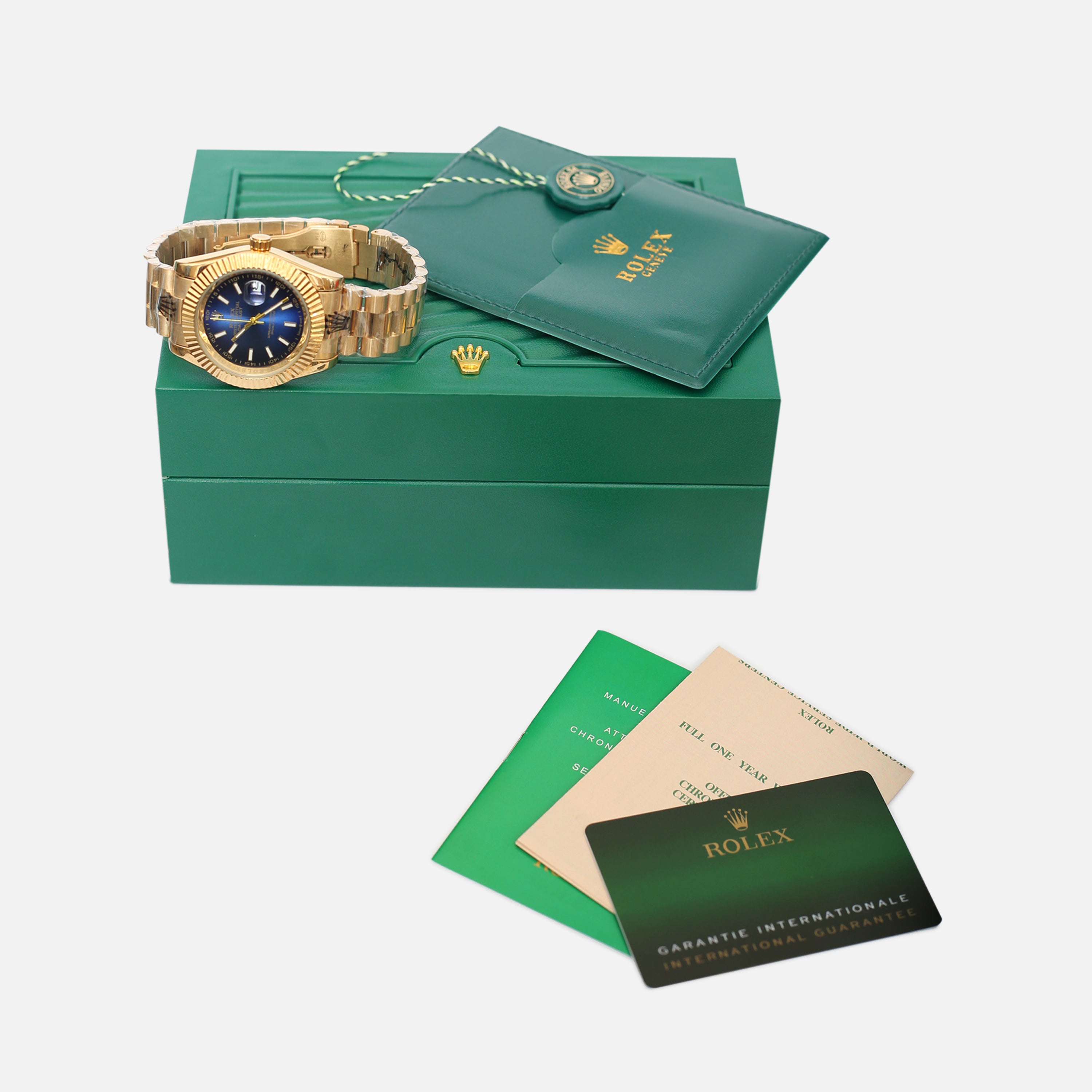 Rolex premium automatic movement silver with blue dial.