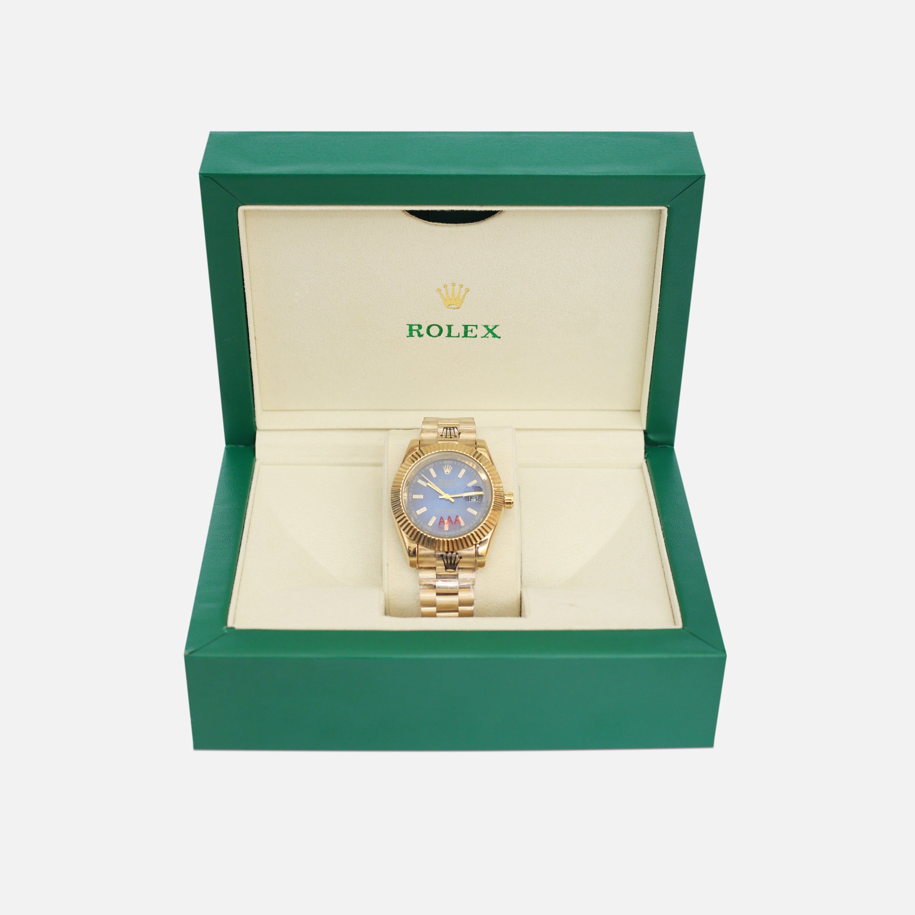 Rolex premium automatic movement silver with blue dial.