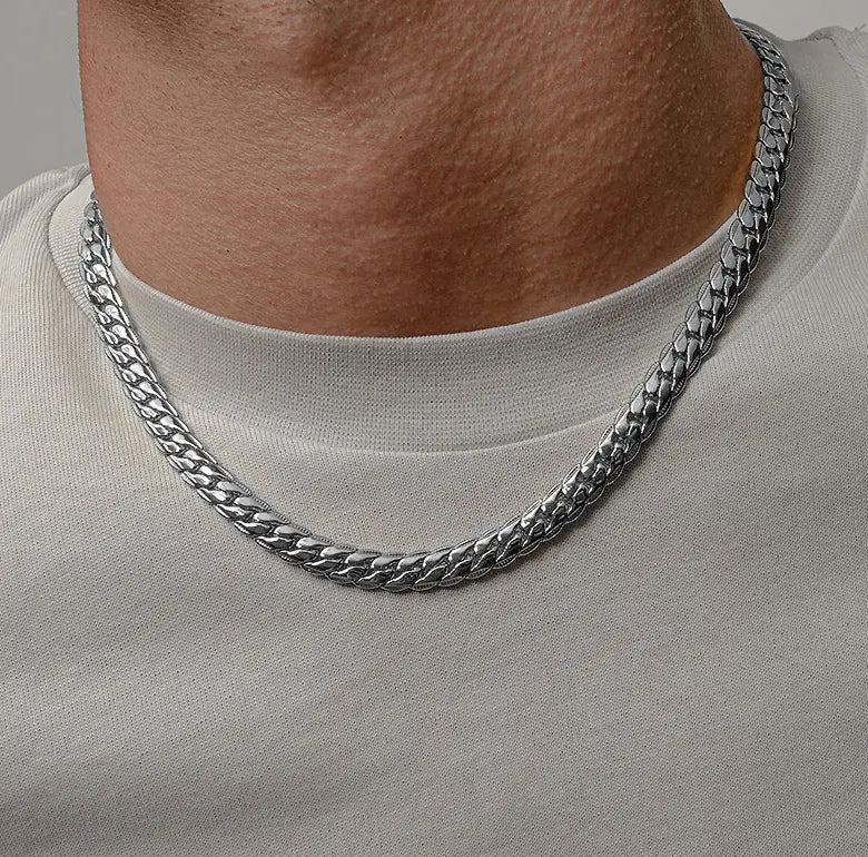 Premium Cuban Link Silver Chain &Classic Flat Design for men