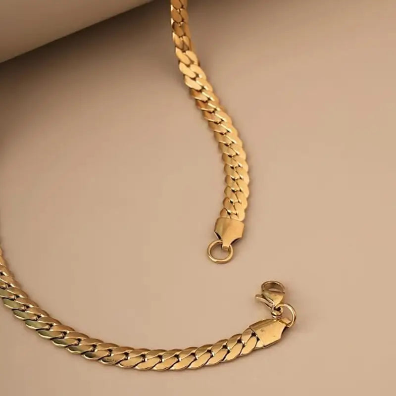 Premium Cuban Link Gold Chain &Classic Flat Design Unisex.