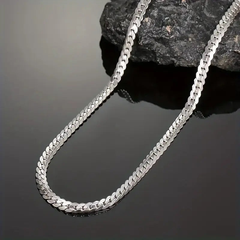 Premium Cuban Link Silver Chain &Classic Flat Design for men