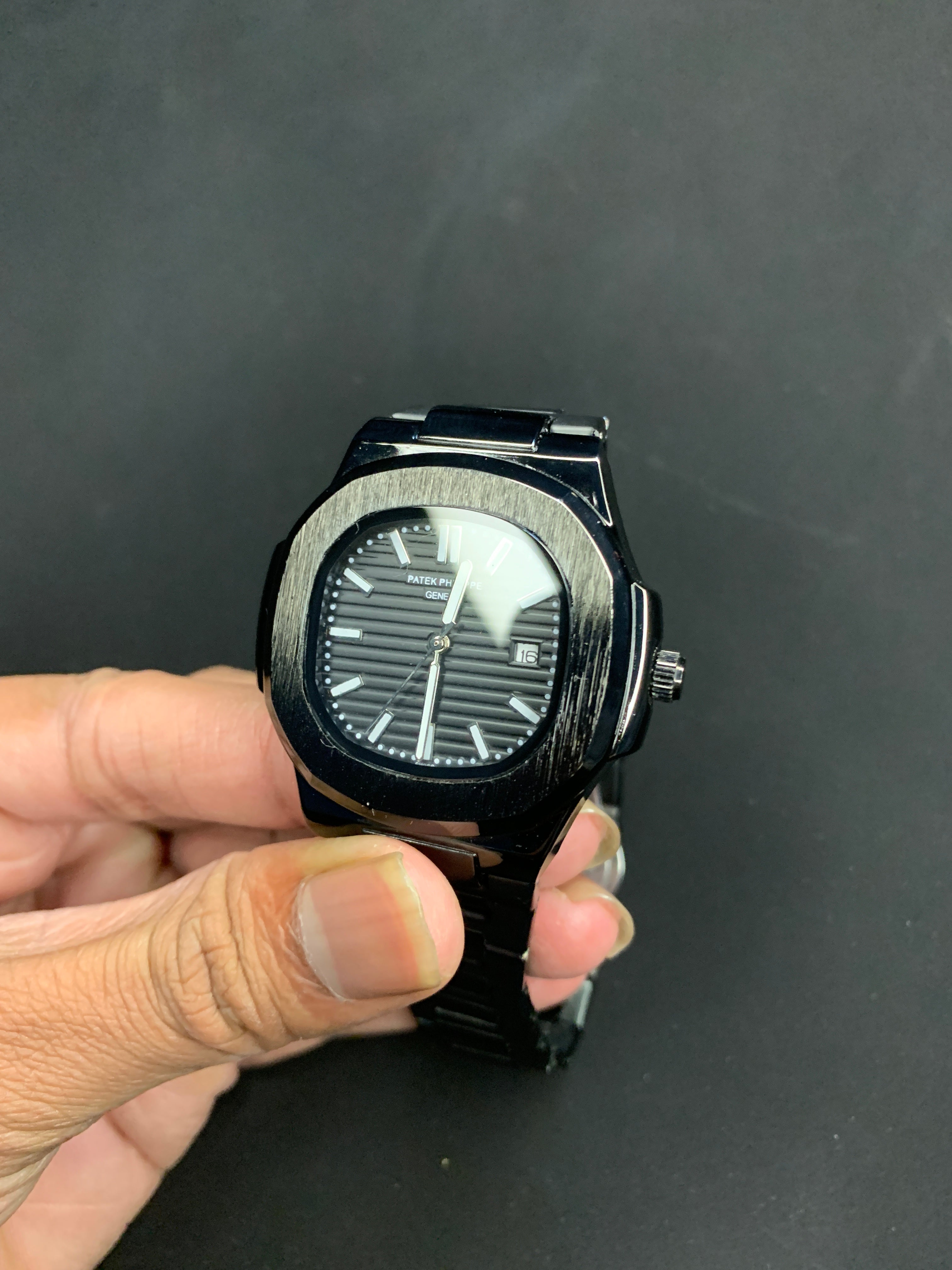 Patek Philippe Genève Style Black Dial Stainless Steel Luxury Watch for Men