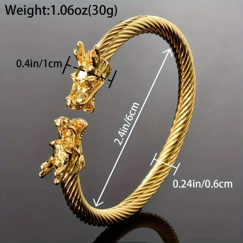 Premium Stainless Steel Dragon Bracelet | Gold Plated Unisex Kara Bangle. NEOLIGHT