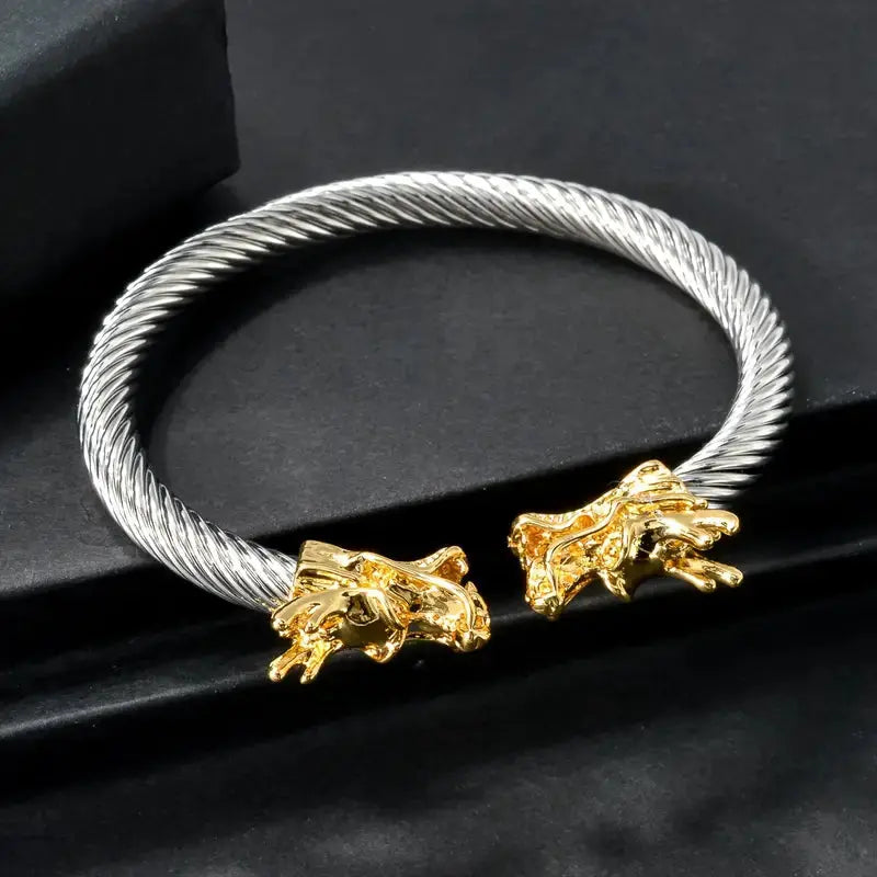 Premium Stainless Steel Dragon Bracelet | Gold Plated Unisex Kara Bangle. NEOLIGHT
