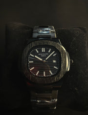 Patek Philippe Genève Style Black Dial Stainless Steel Luxury Watch for Men