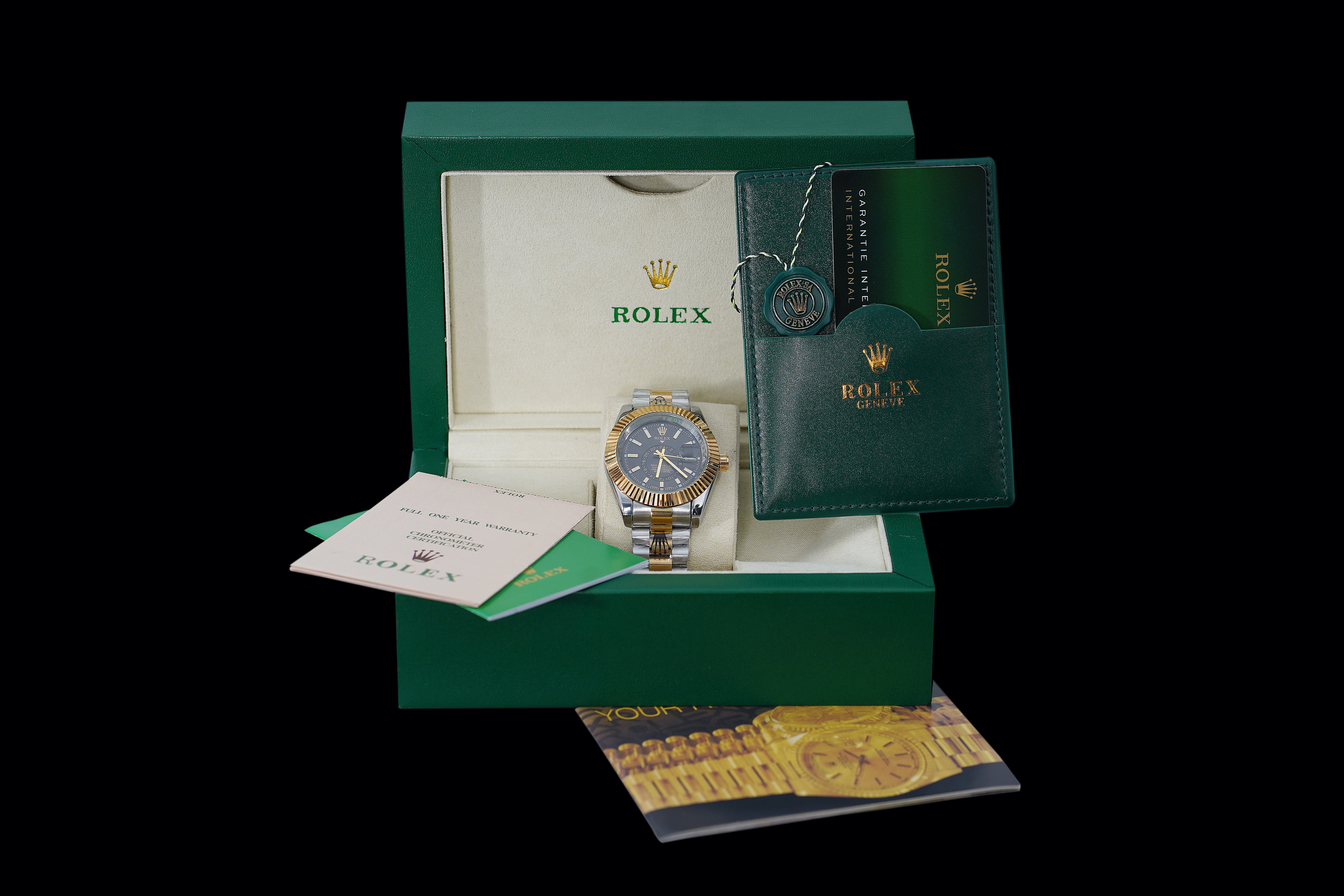 Rolex premium automatic movement silver with black dial.