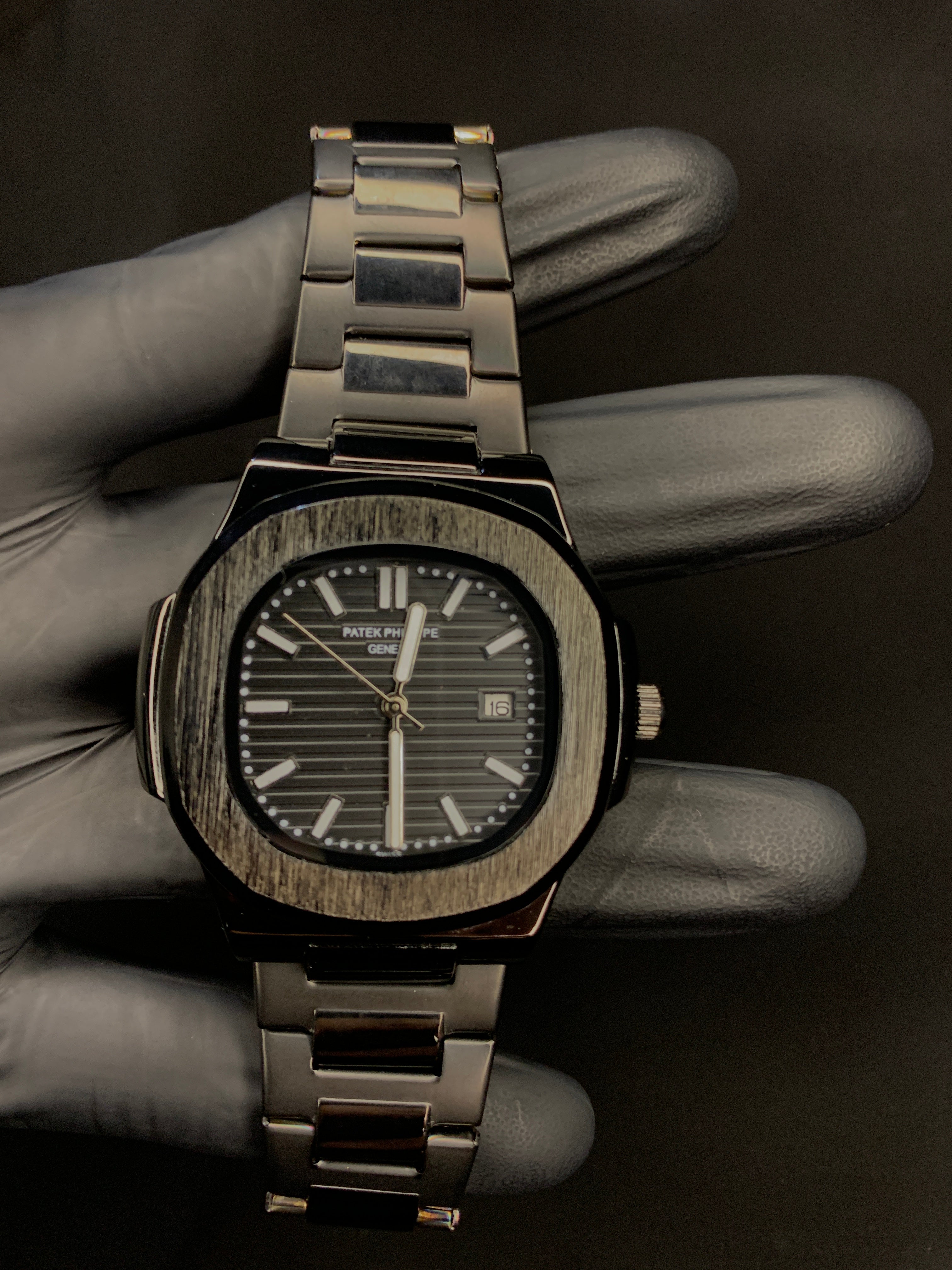 Patek Philippe Genève Style Black Dial Stainless Steel Luxury Watch for Men