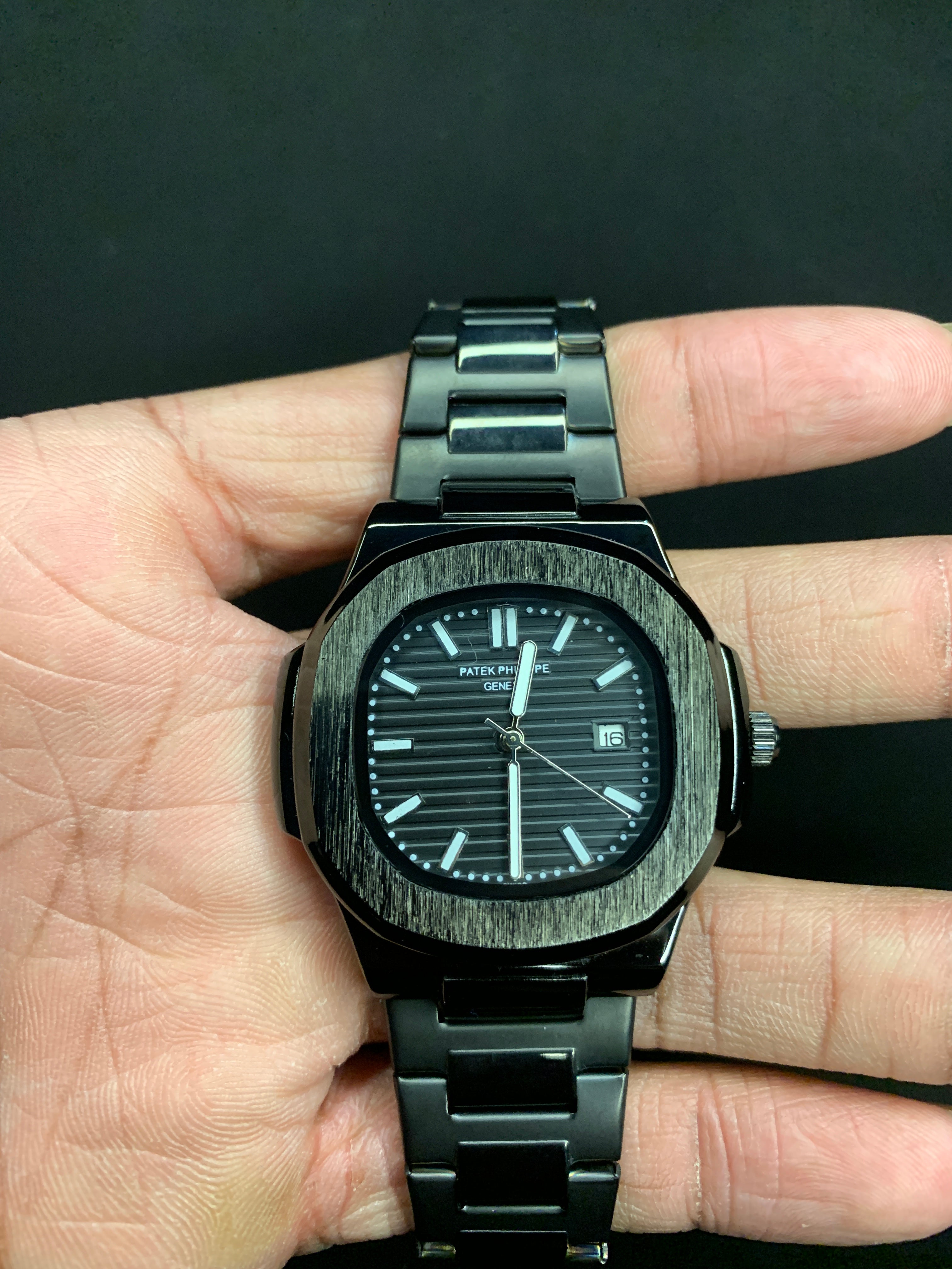 Patek Philippe Genève Style Black Dial Stainless Steel Luxury Watch for Men