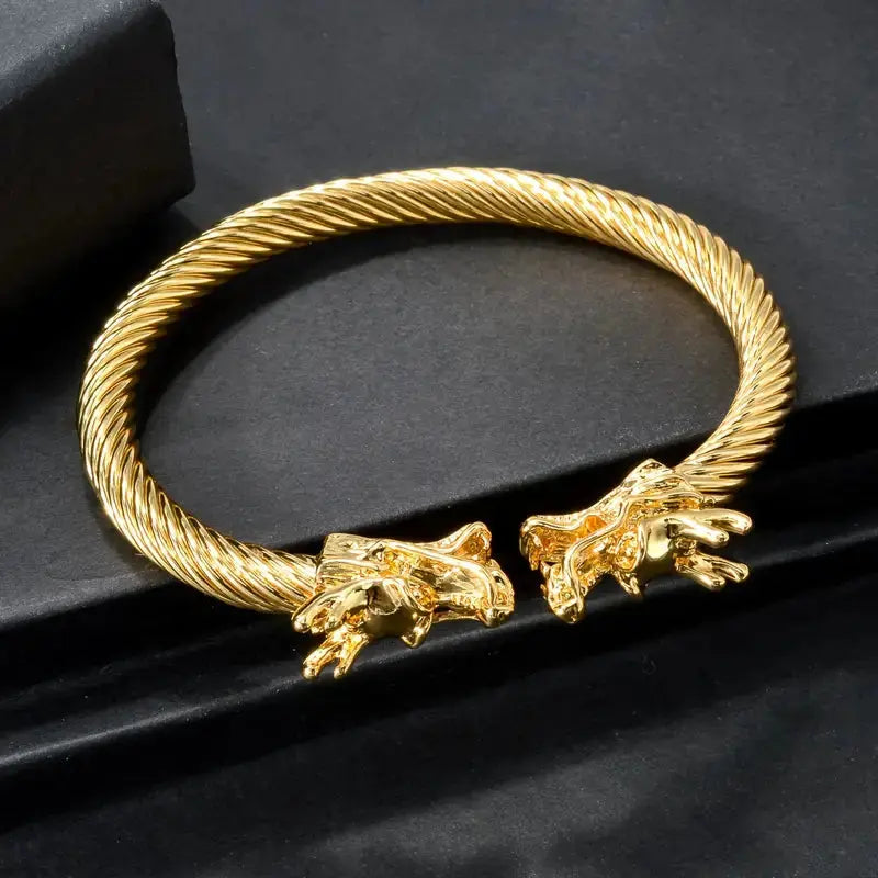 Premium Stainless Steel Dragon Bracelet | Gold Plated Unisex Kara Bangle. NEOLIGHT