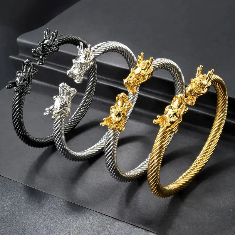 Premium Stainless Steel Dragon Bracelet | Gold Plated Unisex Kara Bangle. NEOLIGHT