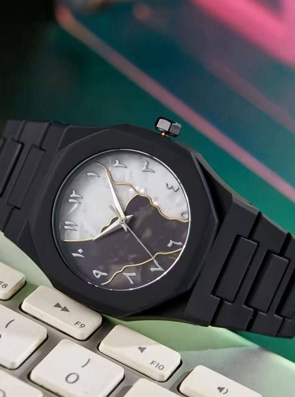 Black Arabic Aura Marble Fiber Watch – Original Design | Lightweight & Durable