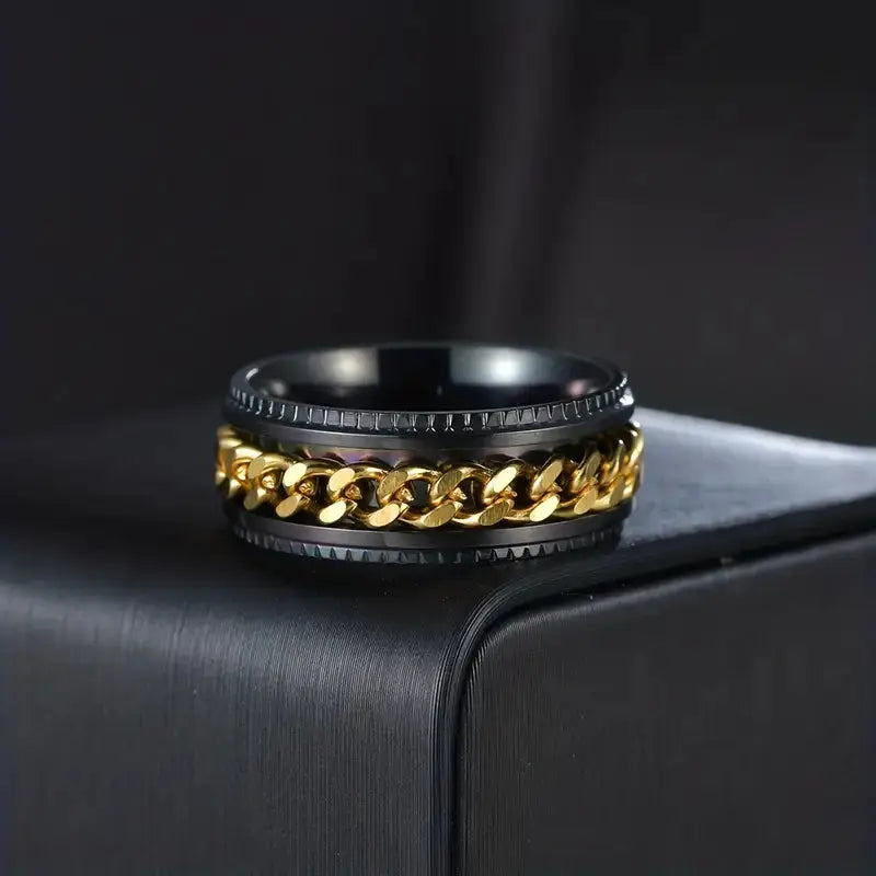 Stylish Multi-Color Chain Spinner Ring for Men & Women | Stainless Steel Rotating Fidget Ring | Trendy Unisex Jewelry NEOLIGHT