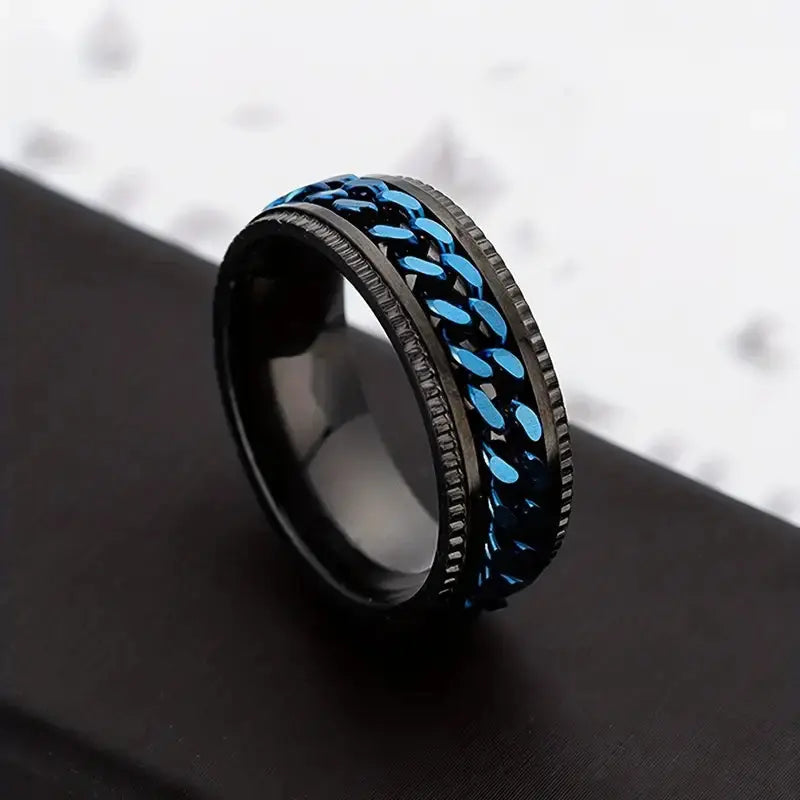Stylish Multi-Color Chain Spinner Ring for Men & Women | Stainless Steel Rotating Fidget Ring | Trendy Unisex Jewelry NEOLIGHT