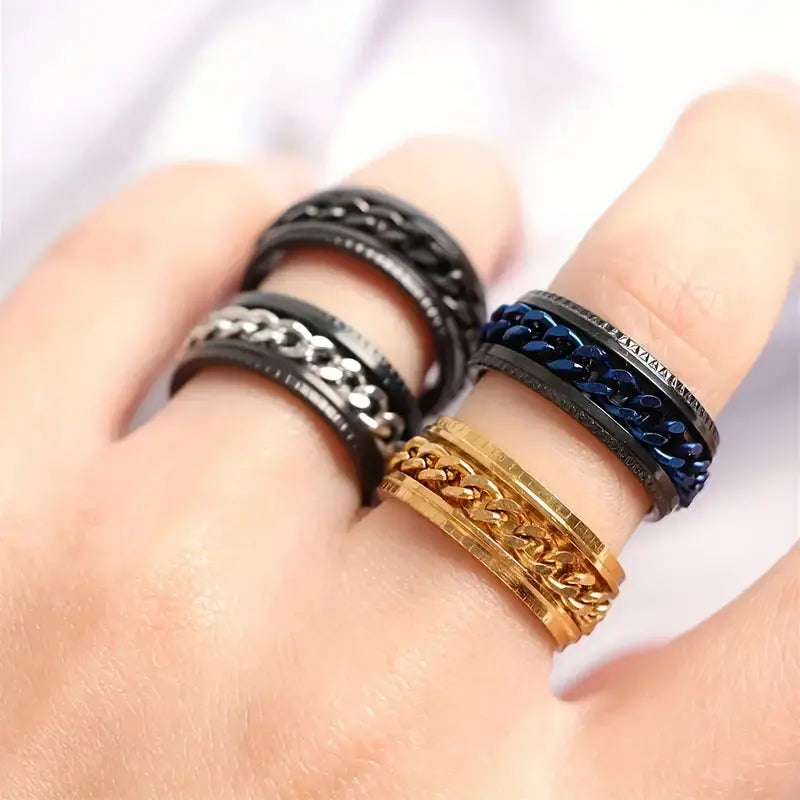 Stylish Multi-Color Chain Spinner Ring for Men & Women | Stainless Steel Rotating Fidget Ring | Trendy Unisex Jewelry NEOLIGHT