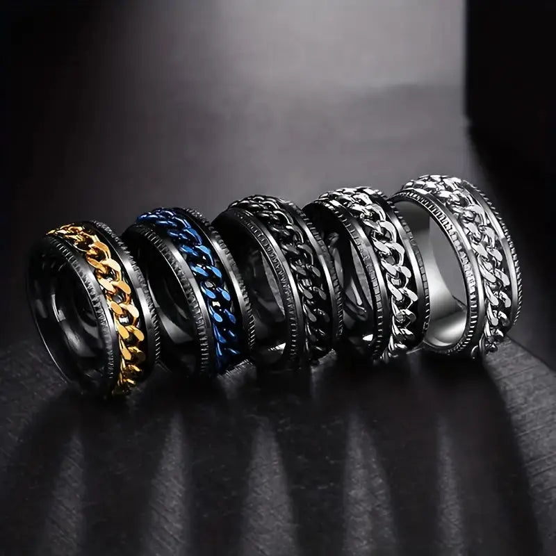 Stylish Multi-Color Chain Spinner Ring for Men & Women | Stainless Steel Rotating Fidget Ring | Trendy Unisex Jewelry NEOLIGHT